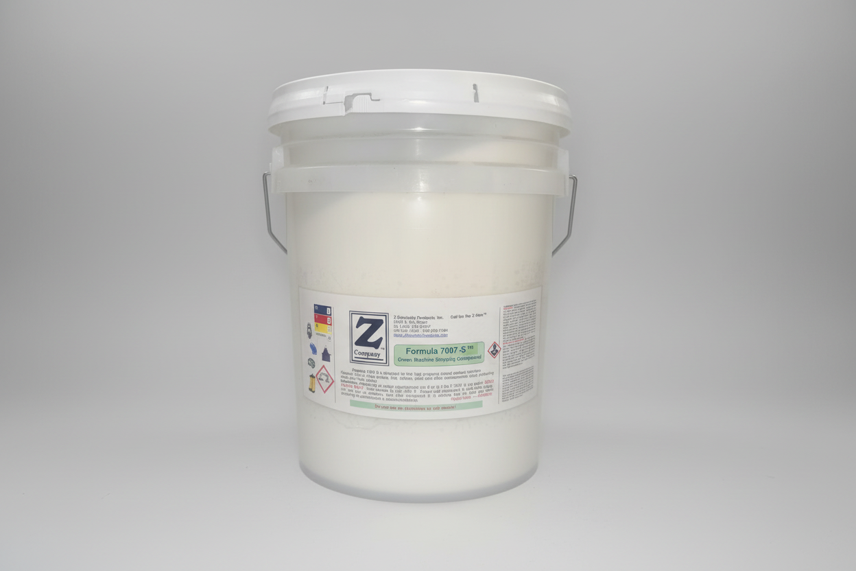 White bucket with a label on a black background